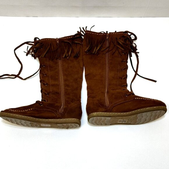 Charlotte Russe Knee High Fringe Boots Size 6 Faux Suede Zipper Lace-Up Detail - Picture 5 of 8